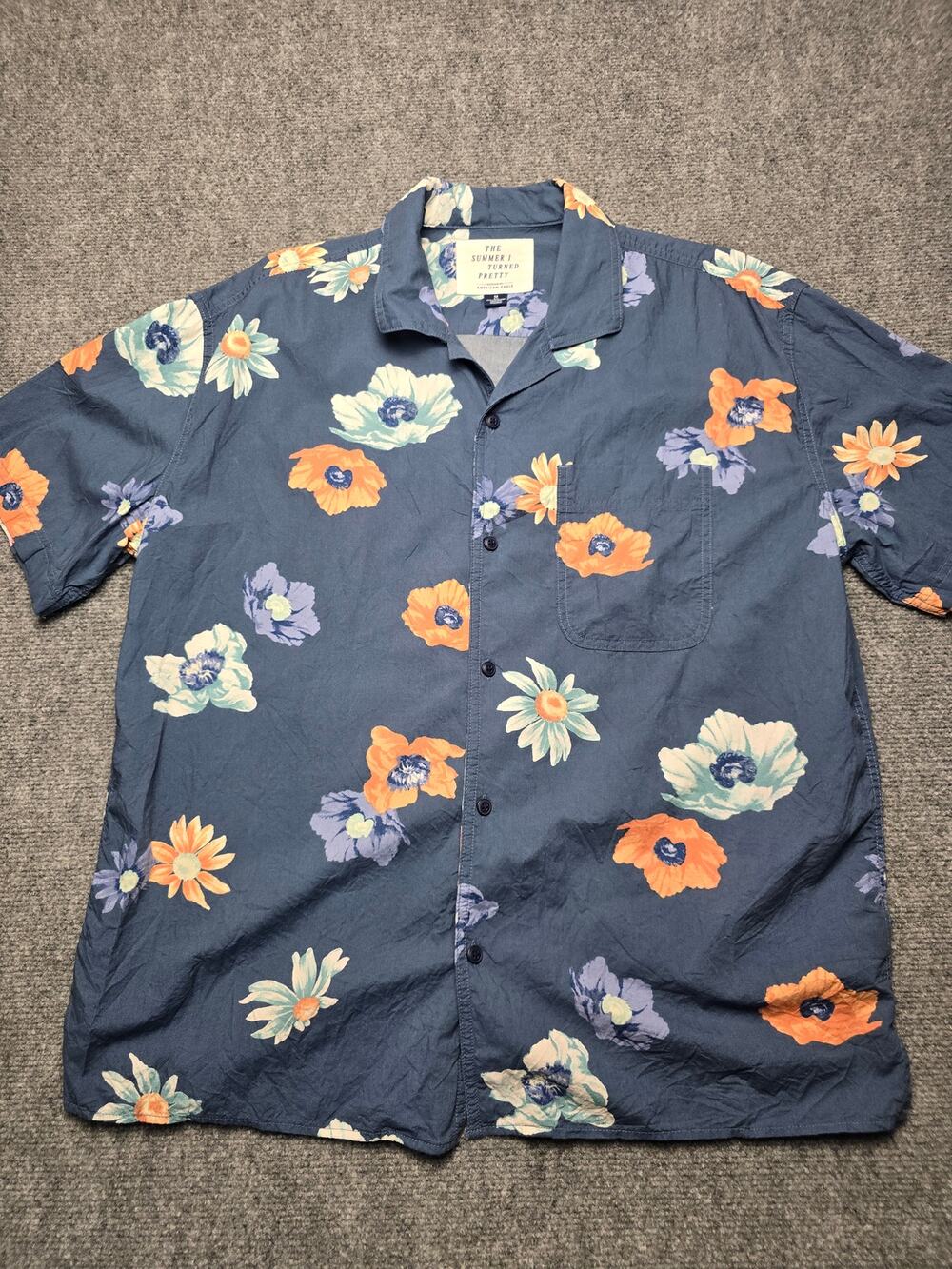 American Eagle x The Summer I Turned Pretty Floral Shirt Mens M Blue